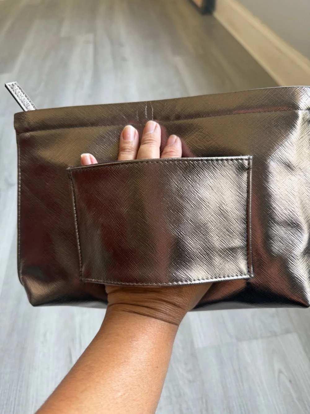 Lancôme Paris Metallic Bronze Cosmetic Bag Makeup Pouch Travel Clutch